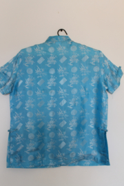 Zijden Lounge Set – Uniseks (Shirt & Broek)blauwe stempel  maat  M- XXl