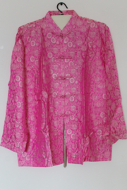 Luxe Zijden Lounge Set-Roze met Elegante Bloemenprint