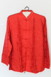 Luxe Zijden Lounge Set – Karmozijnrood met Verfijnde Bloemenprint