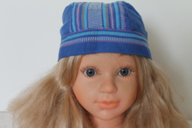 Blauwe  brokaten muts of hoofddeksel