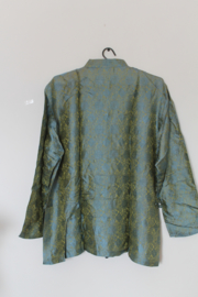 Luxe Zijden Lounge Set- Avocado-groen met Elegante Bloemenprint