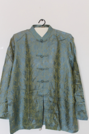 Luxe Zijden Lounge Set- Avocado-groen met Elegante Bloemenprint