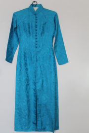 Handgemaakte Zijden Áo Dài Set (xe ta truoc) – Hemelblauw met Koninklijk Zegel & Bamboe