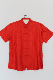 Zijden Lounge Set – Uniseks (Shirt & Broek)Fussia rode maat  S- M- L -XXl