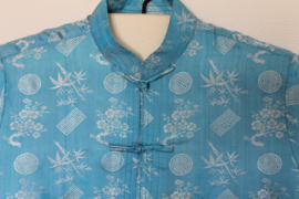 Zijden Lounge Set – Uniseks (Shirt & Broek)blauwe stempel  maat  M- XXl