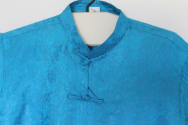 Zijden Lounge Set – Uniseks (Shirt & Broek) blauw, bloemen printen maat  S- XXl