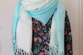 Tweekleurige blauwe en witte cashmere sjaal