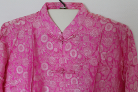 Luxe Zijden Lounge Set-Roze met Elegante Bloemenprint