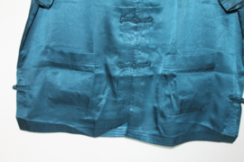 Blauwe korte mouwen glanzende zijde blouse, overhemd met 2 zakjes voor mannen  maat M. L