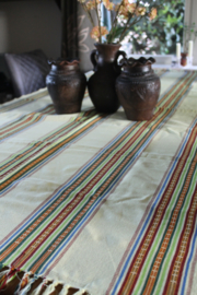Gele strepen  decoratie tafelkleed met franjes