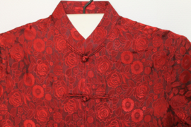 Zijden Lounge Set – Uniseks (Shirt & Broek)wijnrode bloemen, maat  S - M - L- XL XXl