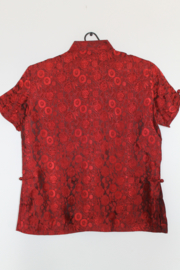 Zijden Lounge Set – Uniseks (Shirt & Broek)wijnrode bloemen, maat  S - M - L- XL XXl