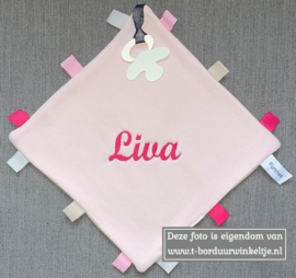 Labeldoekje Blush 25X25 CM met speenlus geborduurd met naam