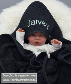 Badcape Zwart 80 CM geborduurd met naam