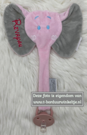Speendoek olifant roze geborduurd met naam
