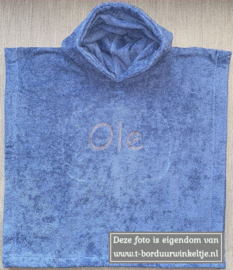 Poncho Silk Blue maat L geborduurd met naam