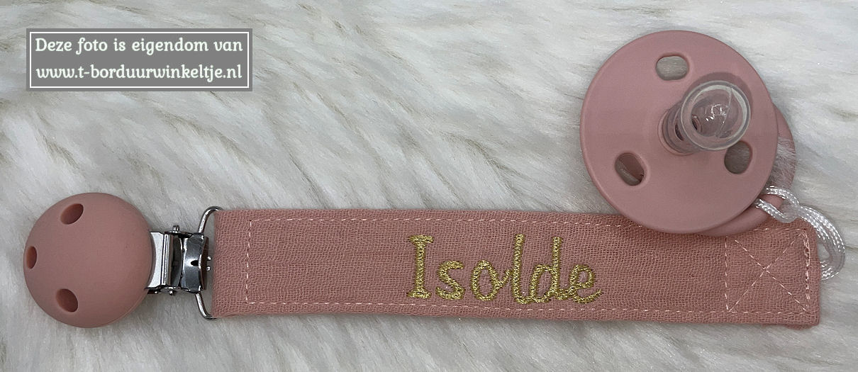 Speenkoord Pinkstone geborduurd met naam