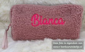 Roze Teddy Etui geborduurd met naam