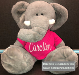 Knuffel Olifant grijs met T-shirt geborduurd met naam