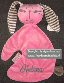 Kroeldoek Roze konijn Knuf geborduurd met naam