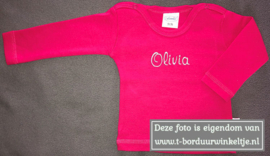 Longsleeve 62/68 Fuchsia geborduurd met naam