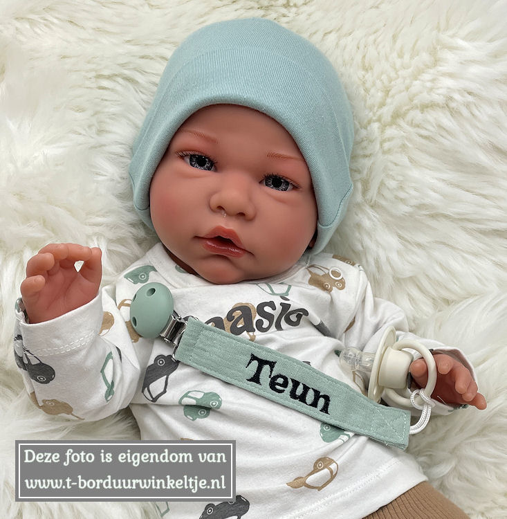 Speenkoord Stone Green geborduurd met naam