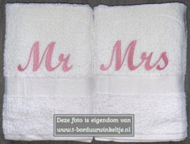 Handdoeken 50X100 CM geborduurd met Mr & Mrs