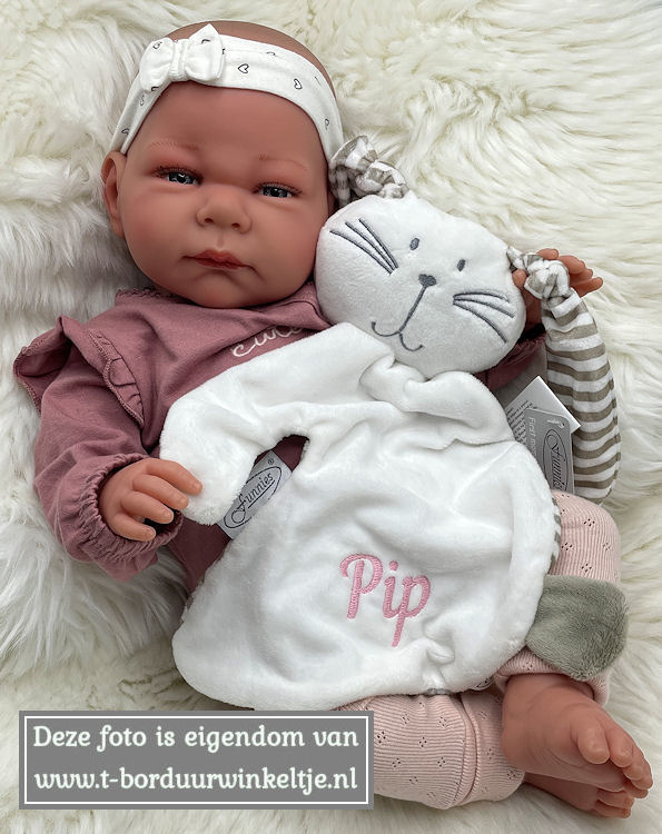 Kroeldoek Wit konijn Knuf geborduurd met naam