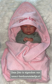 Badcape Licht Roze 80 CM geborduurd met naam