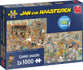 Jan van Haasteren - Comic puzzle (2x 1.000 stukjes) Rembrandt's atelier + Rariteitenkabinet