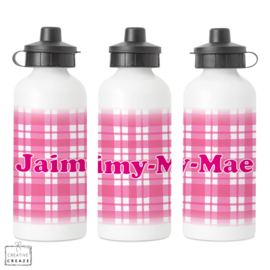 Drinkfles met naam | Roze ruitjes | 400 ml of 600 ml