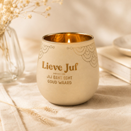 Glazen kaarshouder voor juf – Jij bent goud waard!