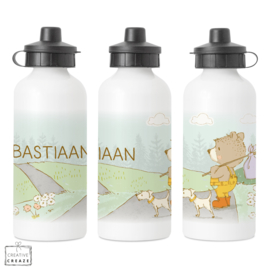 Drinkfles met naam | Beer op pad | 400 ml of 600 ml