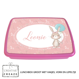 Lunchbox met naam | Konijntje met ballon