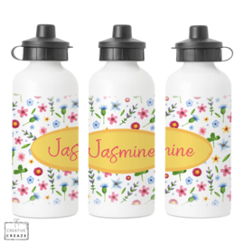 Drinkfles met naam | Bloemen | 400 ml of 600 ml