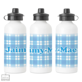 Drinkfles met naam | Blauwe ruitjes | 400 ml of 600 ml