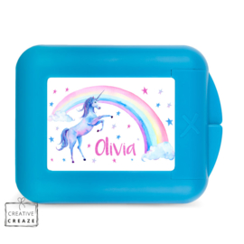 Koekendoosje of snackbox met naam | Rainbow Unicorn