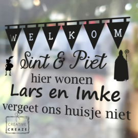 Raamsticker Welkom Sint en Piet - met namen of naam - herbruikbaar