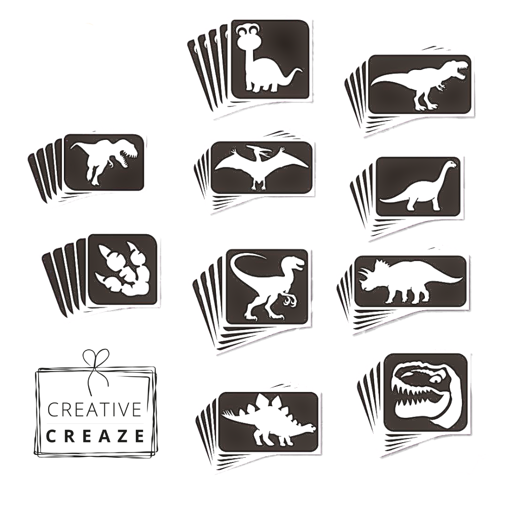 Assortiment glittertattoosjablonen Dinosaurussen- 10 sjablonen