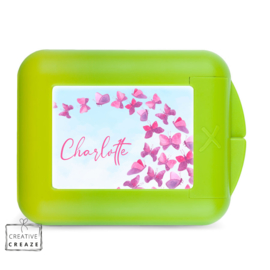 Koekendoosje of snackbox met naam | Roze vlinders