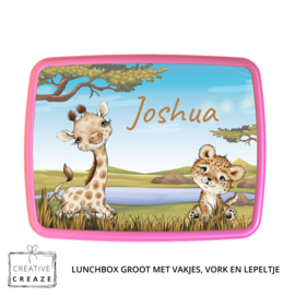 Lunchbox met naam | Afrika | Giraf en panter