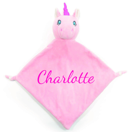 Knuffeldoekje met naam - Pink Unicorn