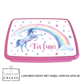 Lunchbox met naam | Rainbow Unicorn