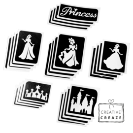 Assortiment glittertattoosjablonen Prinsessen