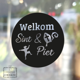 Raamsticker Welkom Sint & Piet - cirkel - herbruikbaar