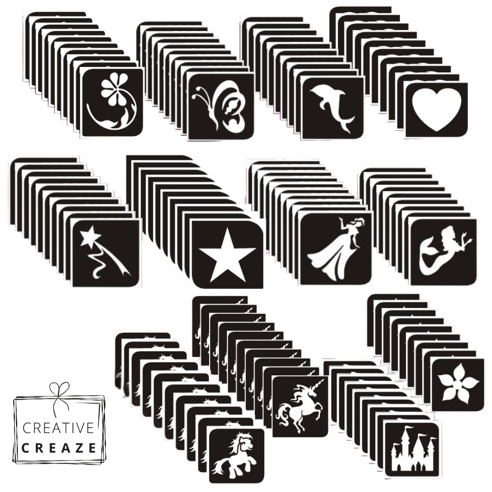 Assortiment glittertattoosjablonen Meisjes - Midi - 12 sjablonen