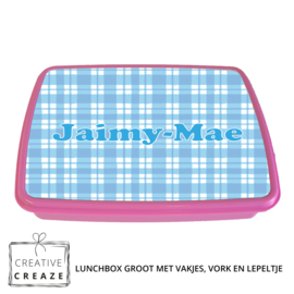 Lunchbox met naam | Blauwe ruitjes