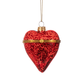 Glazen kerstbal Rood - hartvorm - kistje
