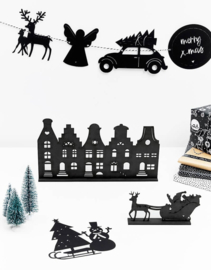 Houten kerst set -  Kerstman met arrenslee en hertje