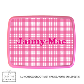 Lunchbox met naam | Roze ruitjes